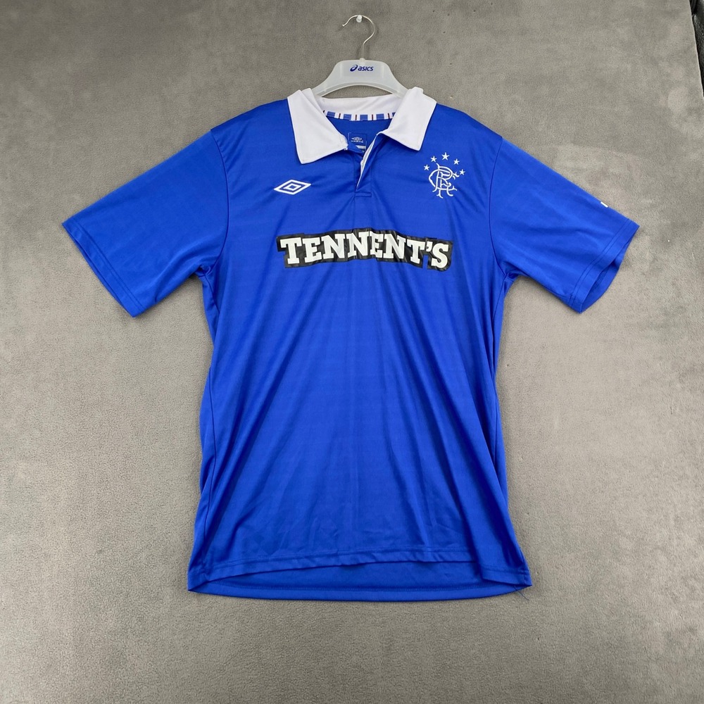 Umbro Rangers FC Tennents Soccer Jersey Blue White Mens XL Short Sleeve Number 5